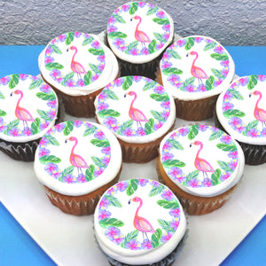 Tropical Flamingo Edible Icing Cupcake Toppers
