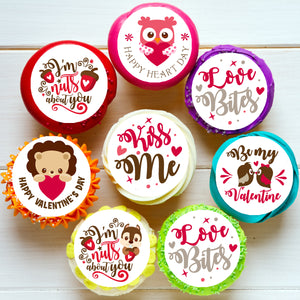 Valentines Day Love Pre-cut Edible Icing Cupcake or Cookie Toppers