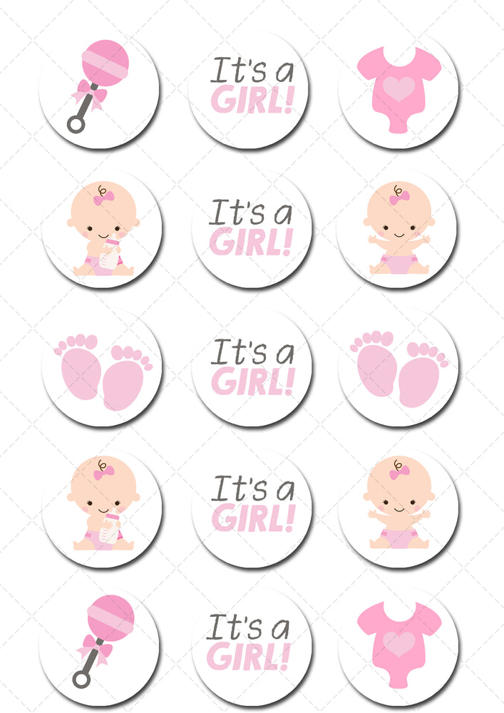 Baby Girl Pre-cut Edible Icing Cupcake or Cookie Toppers