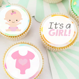 Baby Girl Pre-cut Edible Icing Cupcake or Cookie Toppers