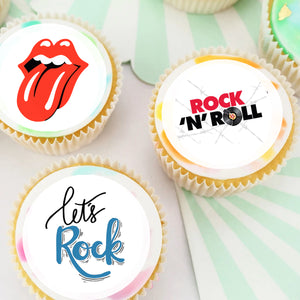 Rock & Roll Inspired Pre-cut Edible Icing Cupcake or Cookie Toppers