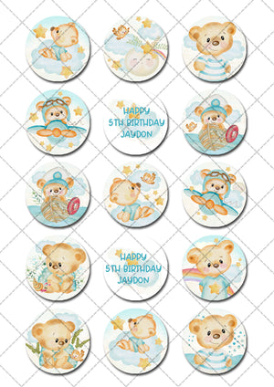 Cute Teddy Bears Pre-cut Edible Icing Cupcake or Cookie Toppers