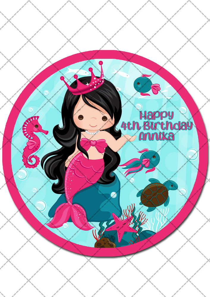 Mermaid Under the Sea Round Edible Icing Cake Topper