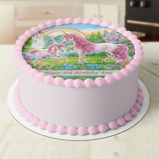 Unicorn Pre-cut Round Edible Cake Topper