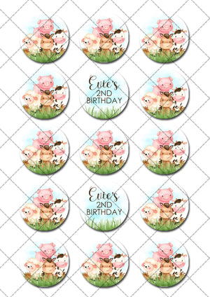 Baby Farmyard Animals Pre-cut Edible Cupcake or Cookie Toppers