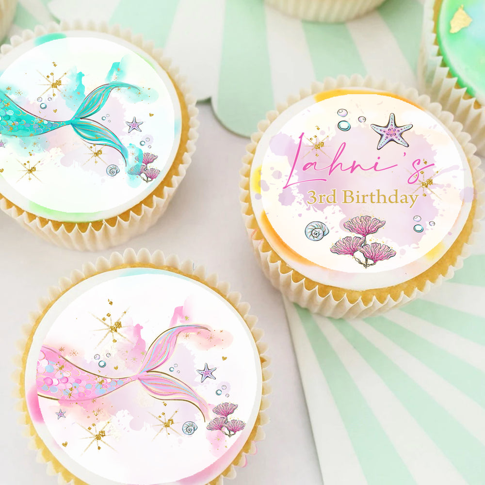 Mermaid Tails Under The Sea Pre-cut Edible Icing Cupcake or Cookie Toppers