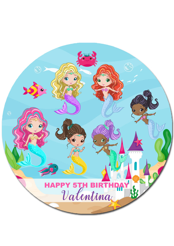 Mermaid Under the Sea Round Edible Icing Cake Topper