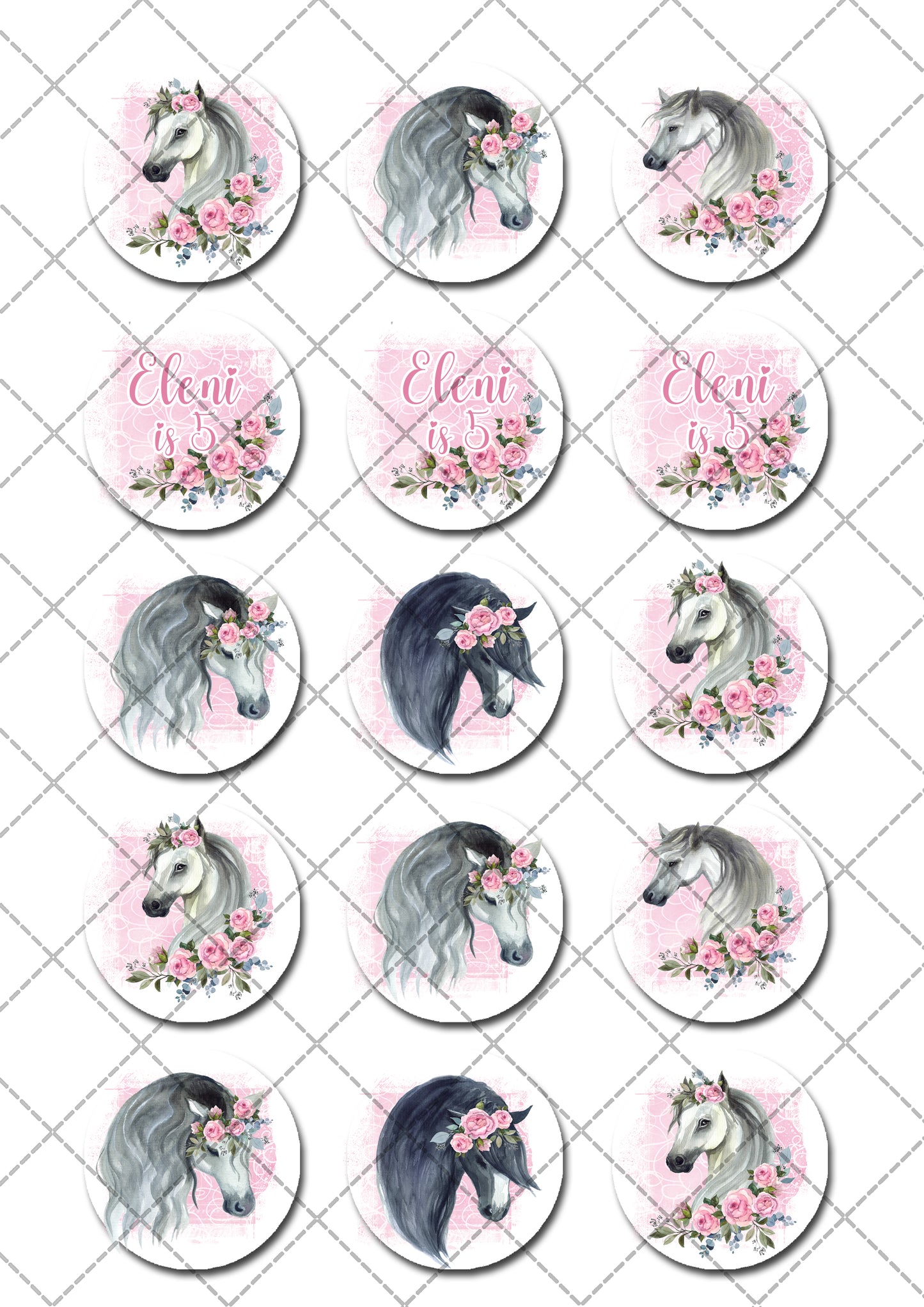 Floral Flower Horse Pre-cut Edible Icing Cupcake or Cookie Toppers