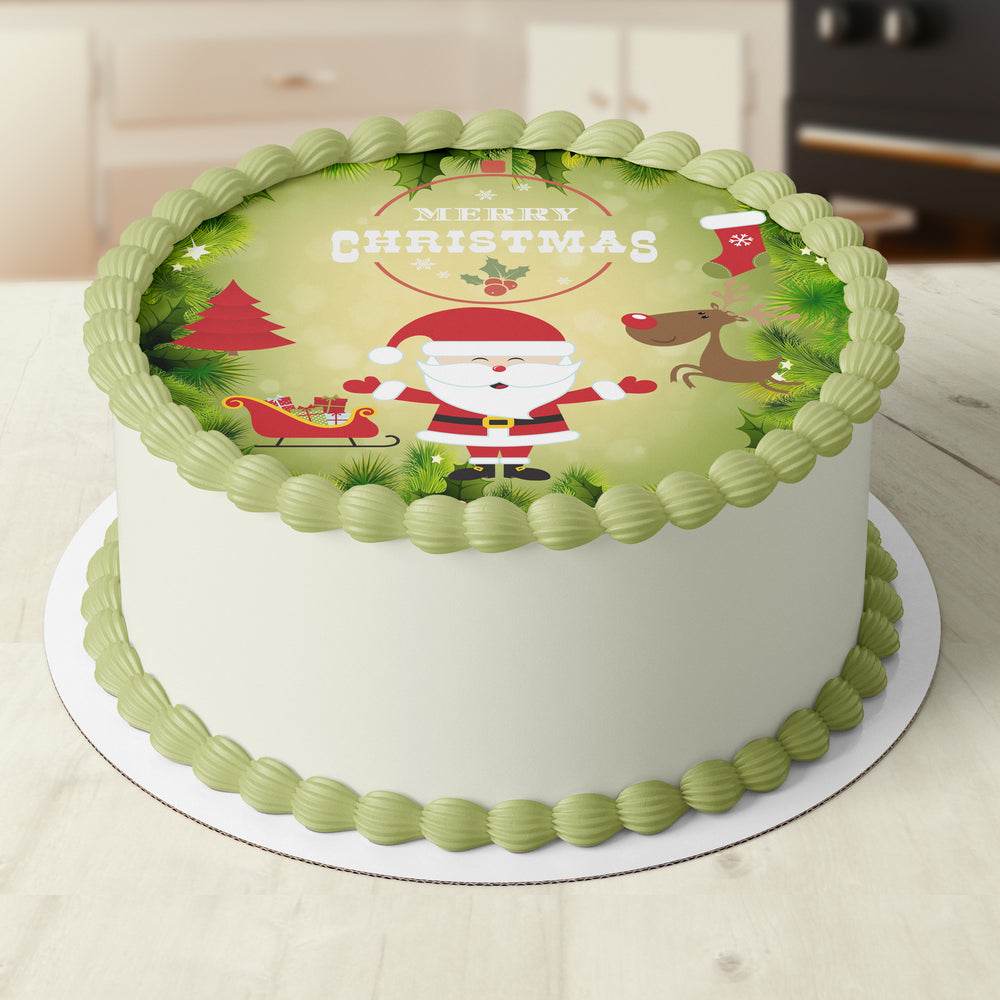 Christmas Santa Round Edible Icing Cake Topper