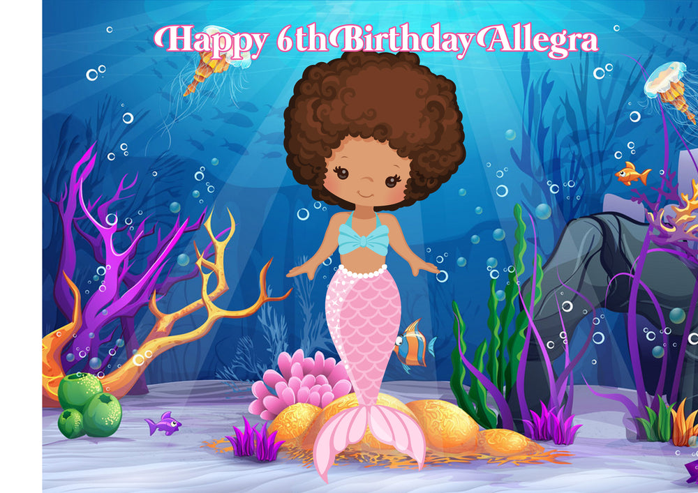 Mermaid Under The Sea Rectangle Edible Icing Cake Topper