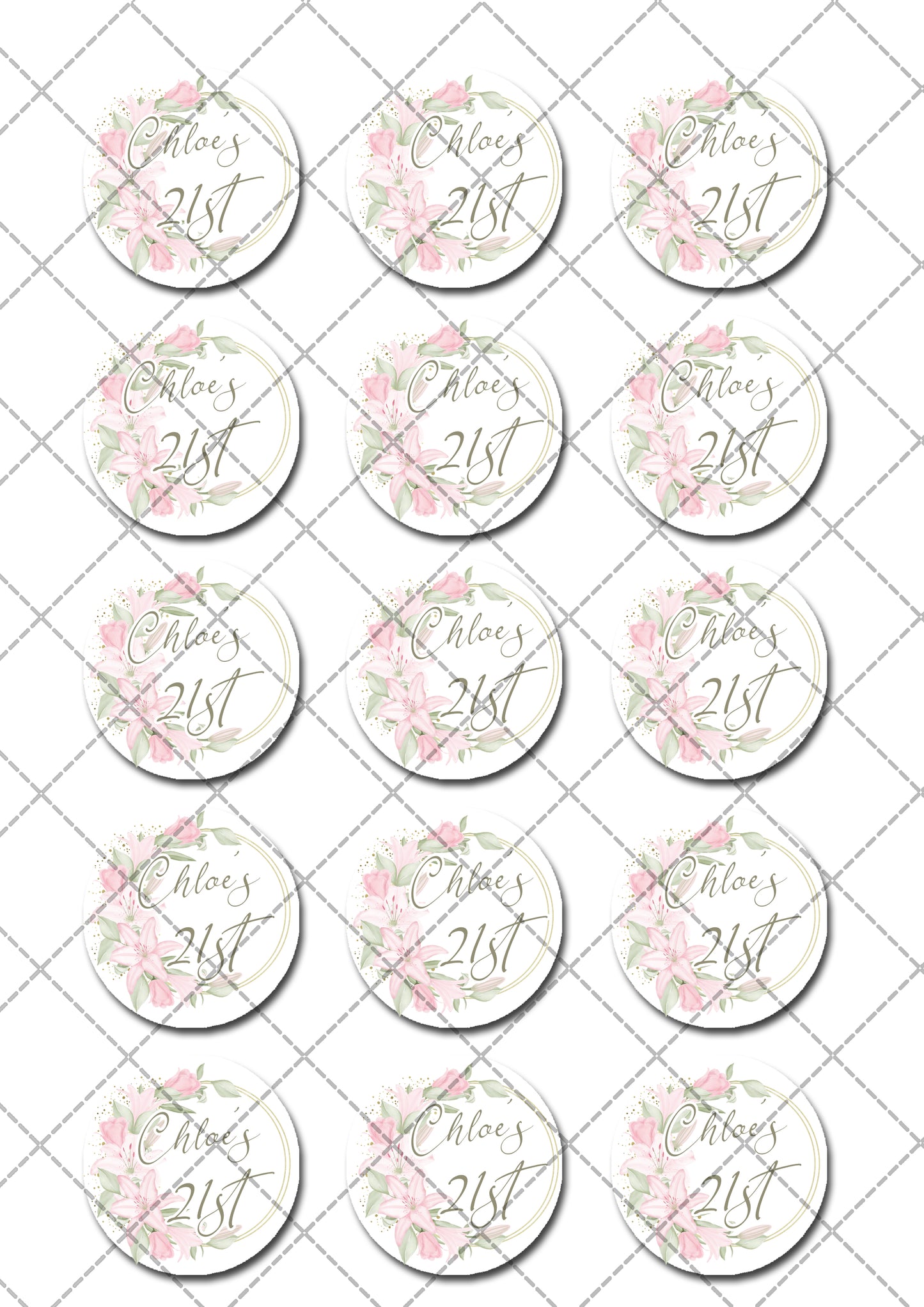 Floral Wreath Birthday Pre-cut Edible Cupcake or Cookie Toppers