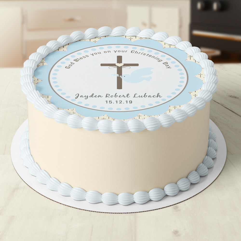 Christening Baptism Round Edible Cake Topper