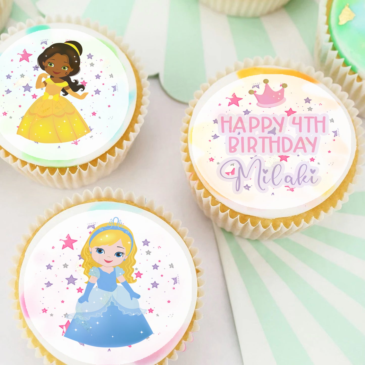 Princesses Disney Pre-cut Edible Cupcake or Cookie Toppers