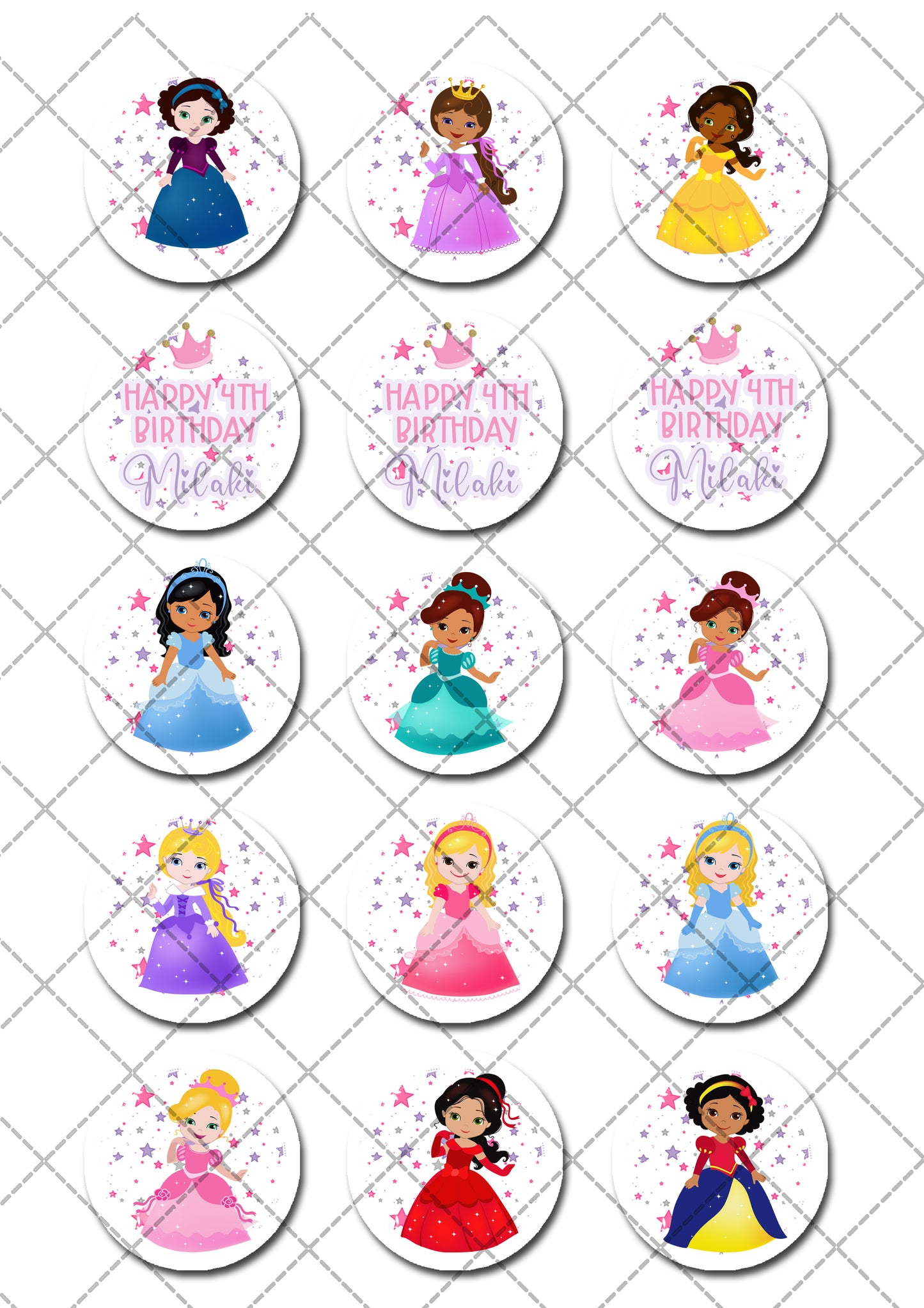 Princesses Disney Pre-cut Edible Cupcake or Cookie Toppers