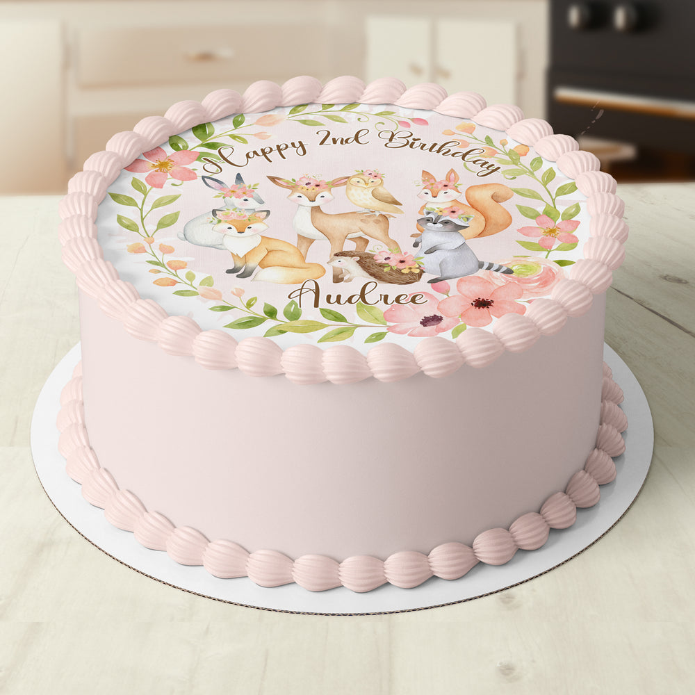 Woodland Animals Round Edible Cake Topper