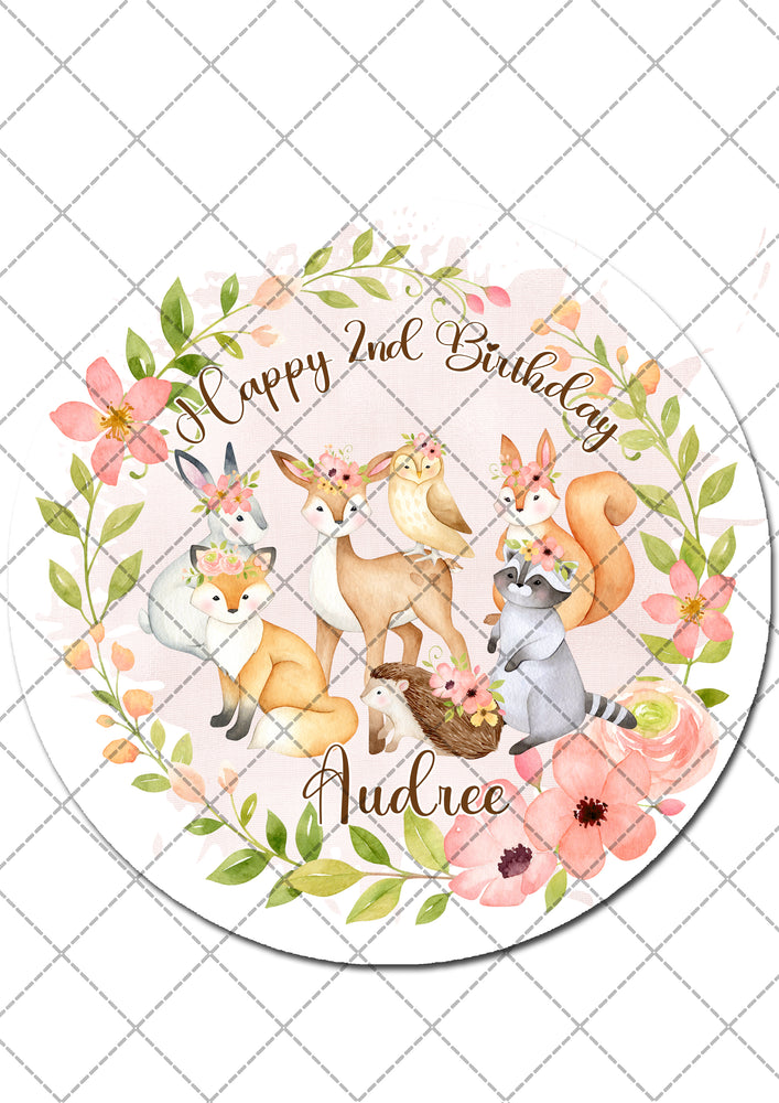 Woodland Animals Round Edible Cake Topper