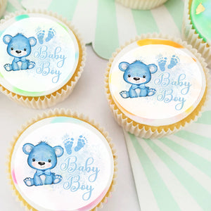 Baby Boy Shower Pre-cut Edible Cupcake or Cookie Toppers