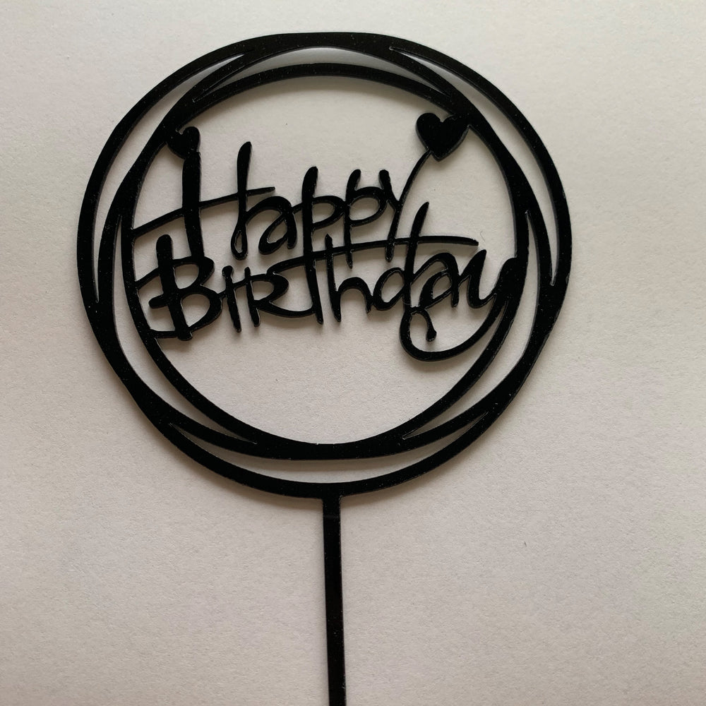 Happy Birthday Round Acrylic Cake Topper with Hearts