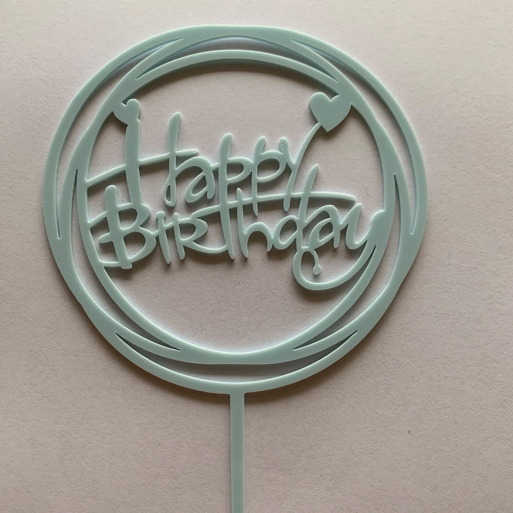 Happy Birthday Round Acrylic Cake Topper with Hearts