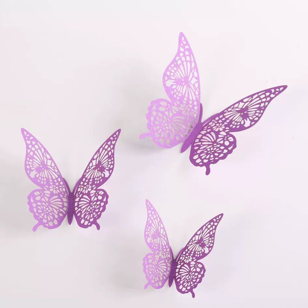Purple Metallic Paper Butterflies - Set of 12