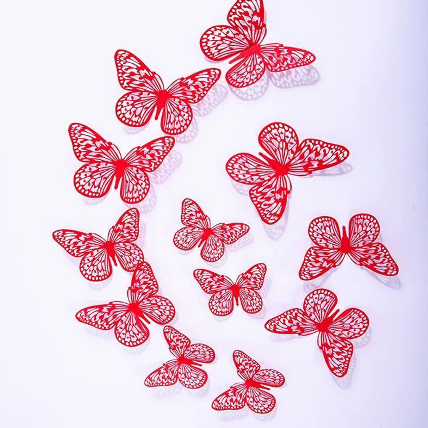 Red Metallic Shimmery Paper Butterflies - Set of 12