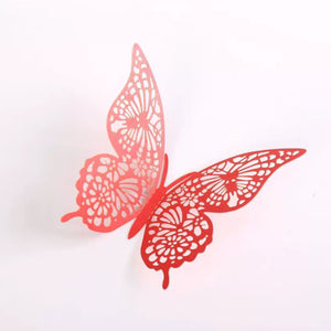 Red Metallic Shimmery Paper Butterflies - Set of 12