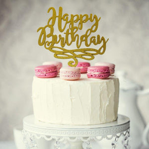 Happy Birthday Gold Glitter Acrylic Cake Topper