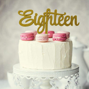 Number Eighteen Gold Glitter Acrylic Cake Topper