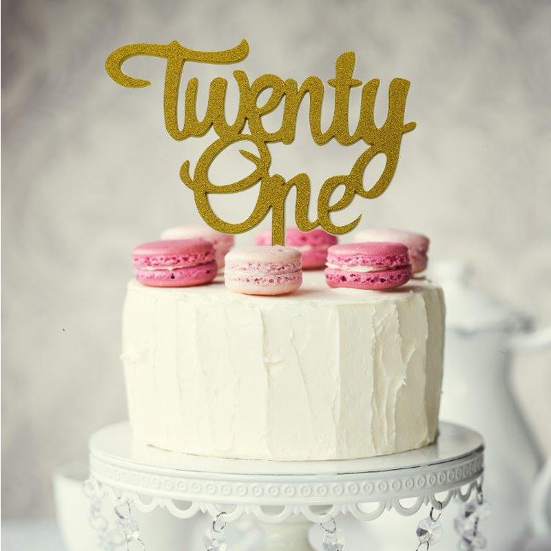 Twenty One Gold Glitter Acrylic Cake Topper