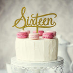 Sixteen Gold Glitter Acrylic Cake Topper
