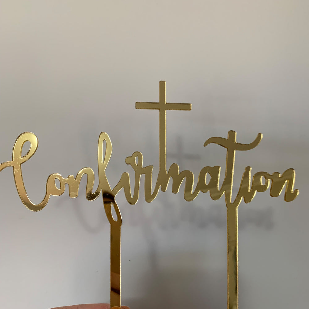 Confirmation Gold Mirror Acrylic Cake Topper
