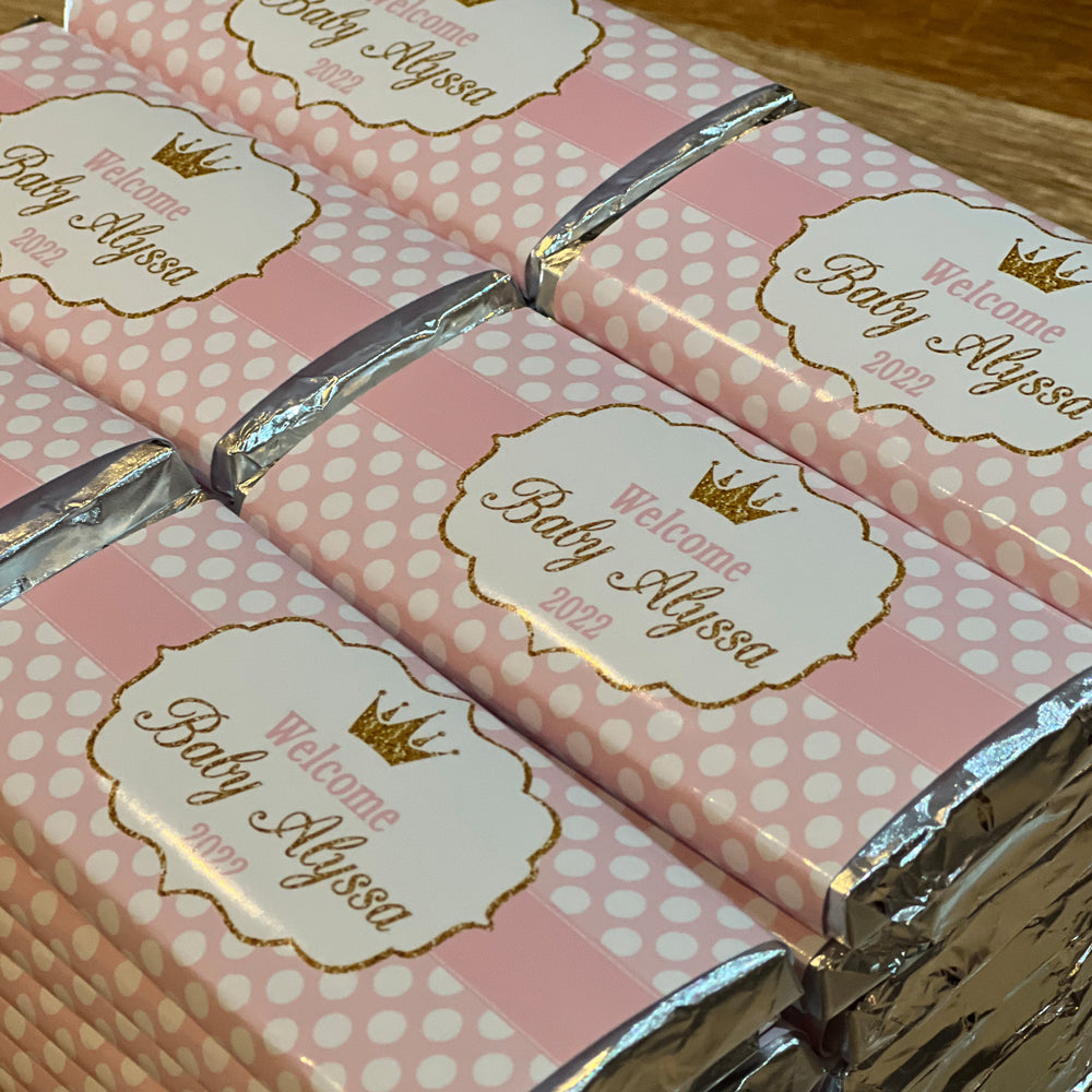 Pink Polkadot Baby Shower Personalised Chocolate Wrappers - Set of 4