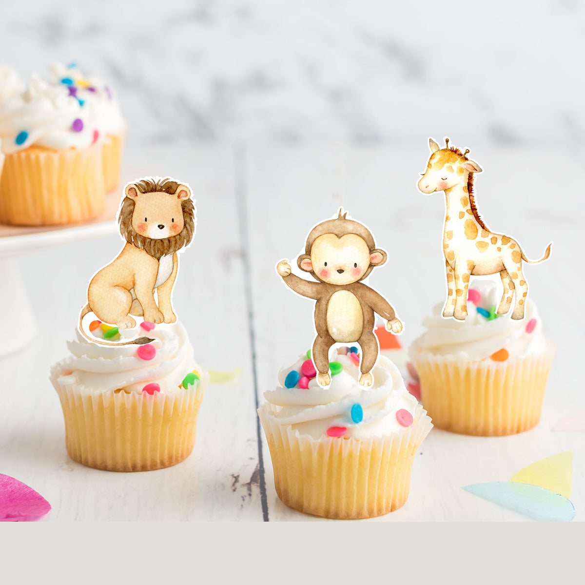 Jungle Animal Safari Pre-cut Edible Stand-Up Wafer Card Cupcake Topper ...