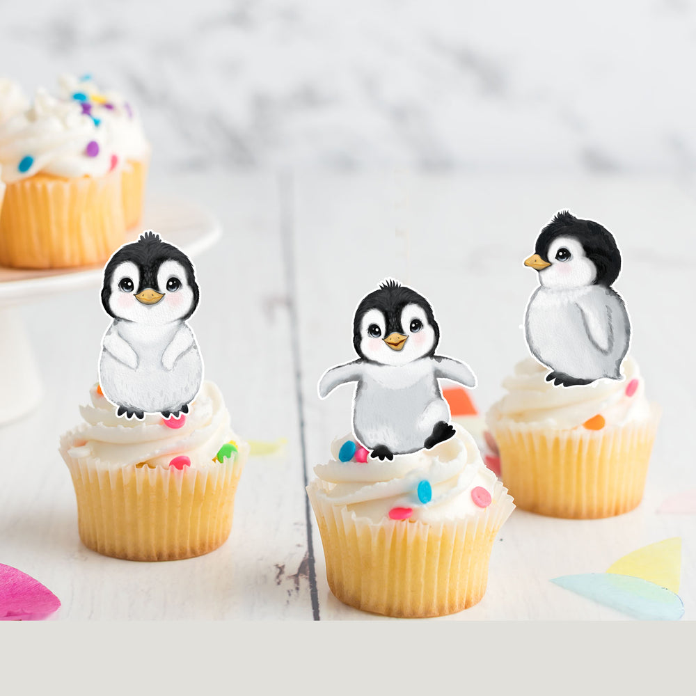 Penguin Pre-cut Edible Stand-Up Wafer Card Cupcake Toppers