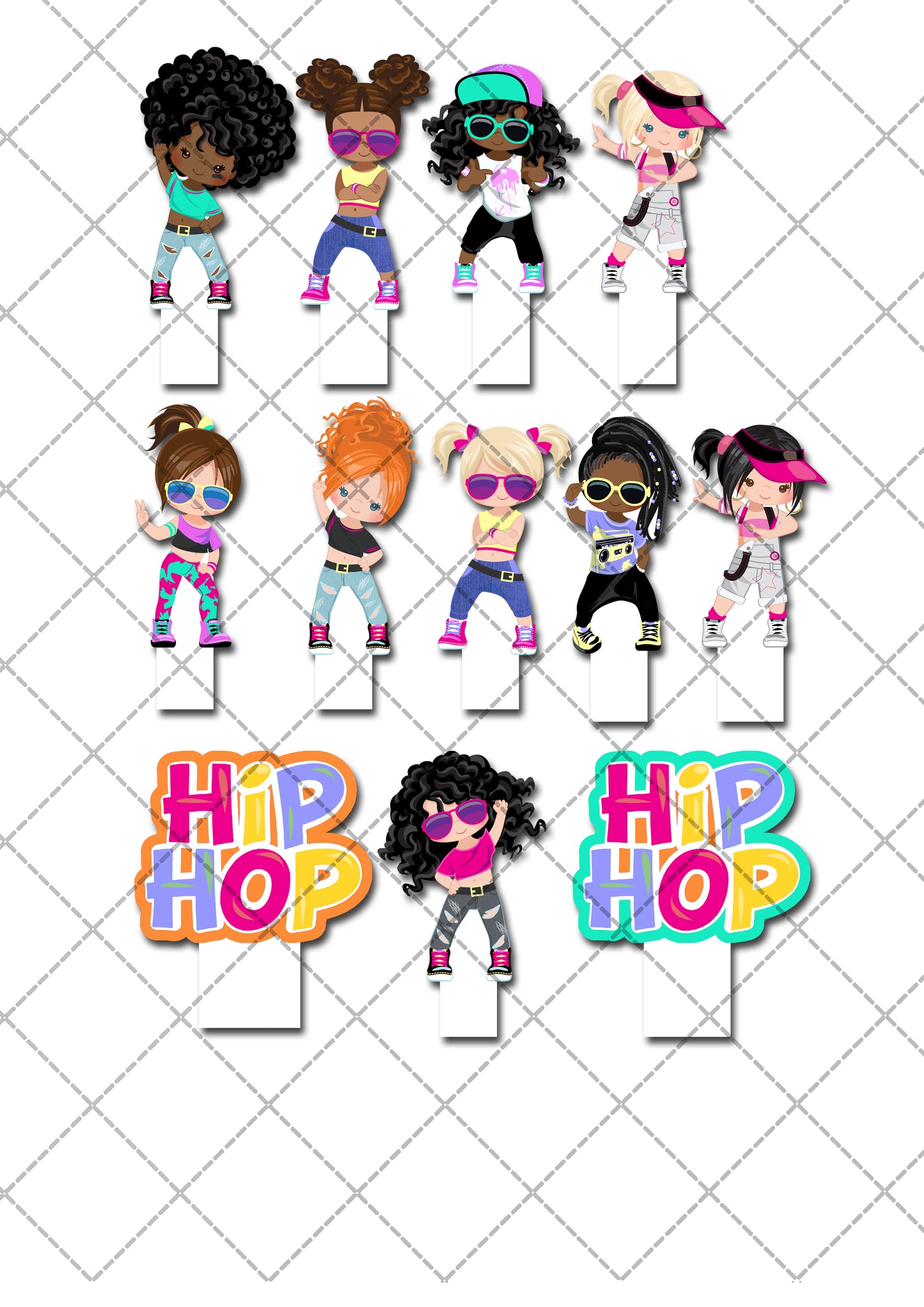 Hip Hop Girls Dance Pre-cut Edible Stand-Up Wafer Card Cupcake Toppers