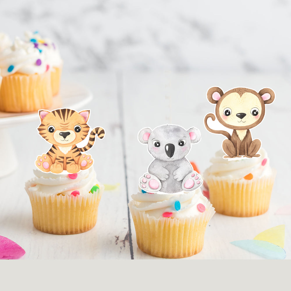 Tropical Animals Pre-cut Edible Stand-Up Wafer Card Cupcake Toppers