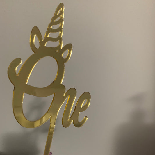 Number One Unicorn Mirror Acrylic Cake Topper