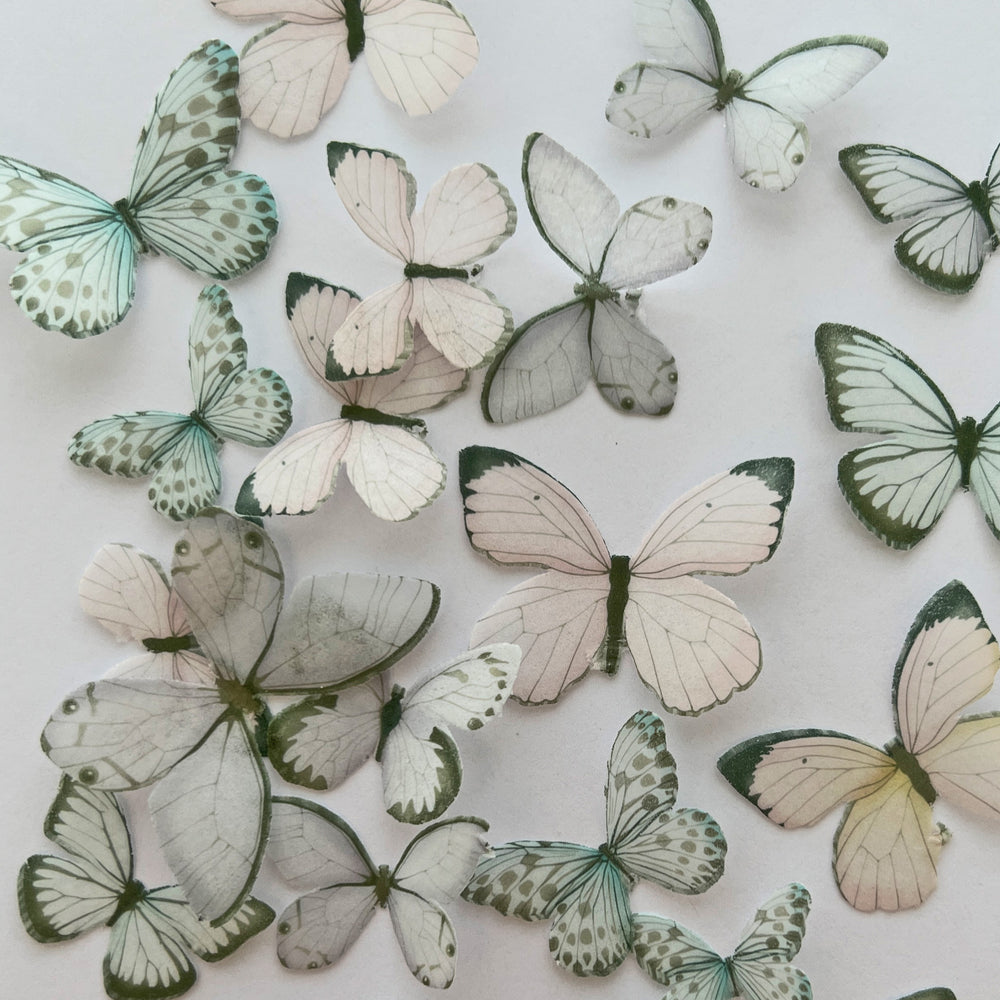 Purple, Green & Pink Pre-cut Edible Wafer Butterflies
