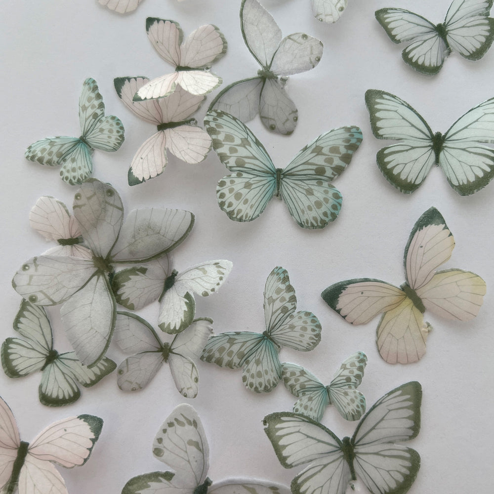 Purple, Green & Pink Pre-cut Edible Wafer Butterflies